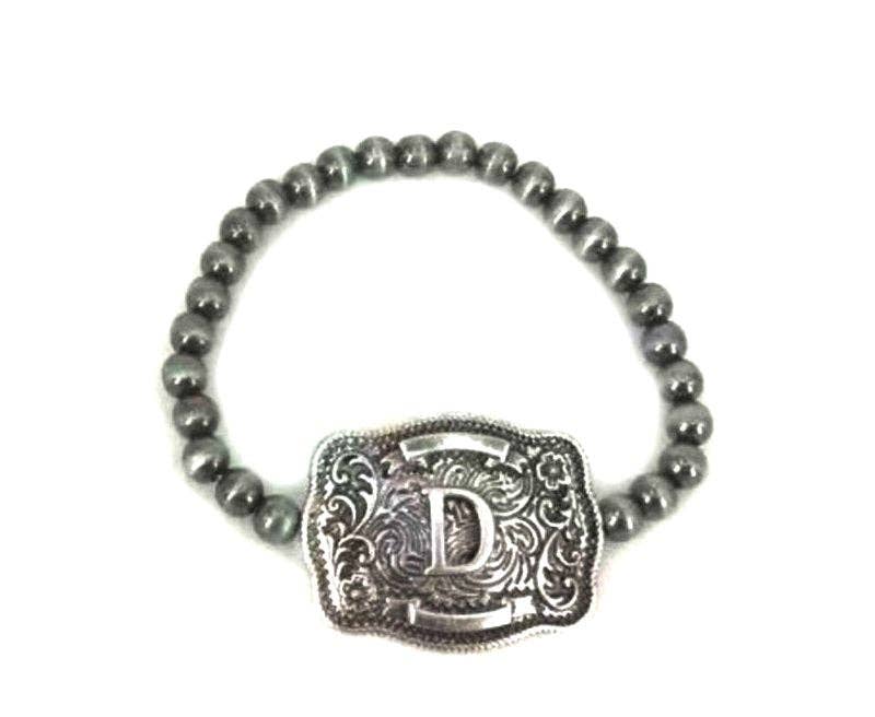 Western Buckle Initial Stretch Bracelet D Snowing West