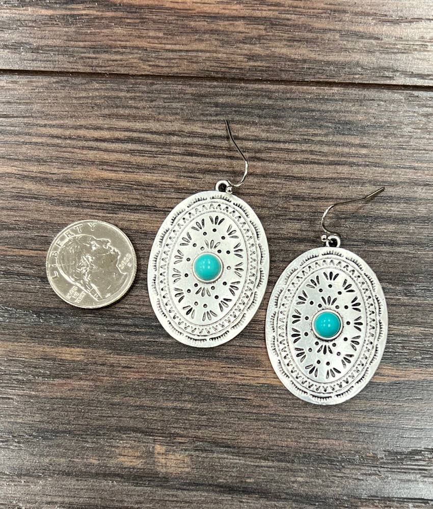 720815, Concho Turquoise Earrings - Double C Western SupplyISAC Trading Inc