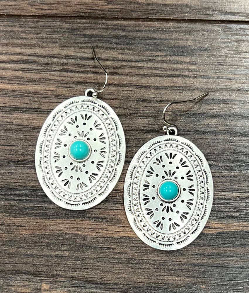 720815, Concho Turquoise Earrings - Double C Western SupplyISAC Trading Inc