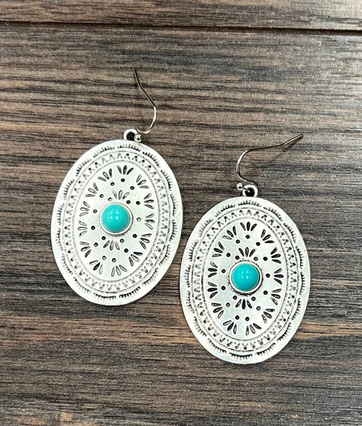 720815, Concho Turquoise Earrings - Double C Western SupplyISAC Trading Inc