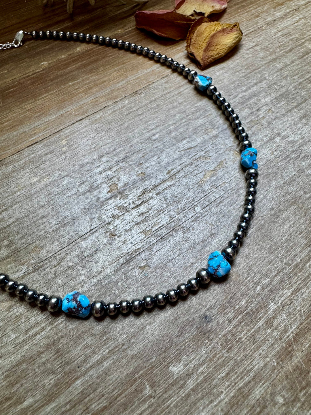 Golden Hill Turquoise & Sterling Silver Pearl Necklace – 16" + Extender Necklaces Shopify Collective The Bijoux FAB Jewelry The Bijoux FAB Jewelry