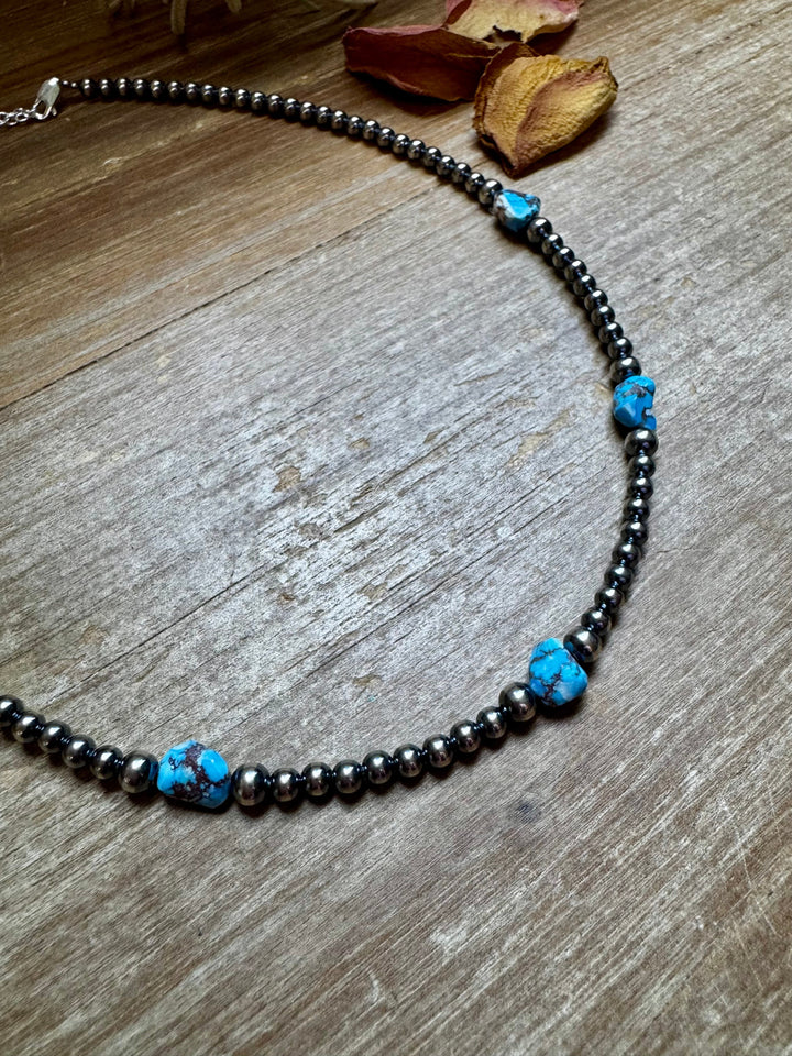 Golden Hill Turquoise & Sterling Silver Pearl Necklace – 16" + Extender Necklaces Shopify Collective The Bijoux FAB Jewelry The Bijoux FAB Jewelry