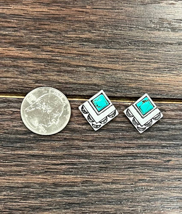 724232, 0.8" Boho Turquoise Stud Earrings - Double C Western SupplyISAC Trading Inc