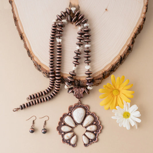 Squash Blossom Necklace - Ivory & Copper 72829 NECKLACE Double C Western Supply