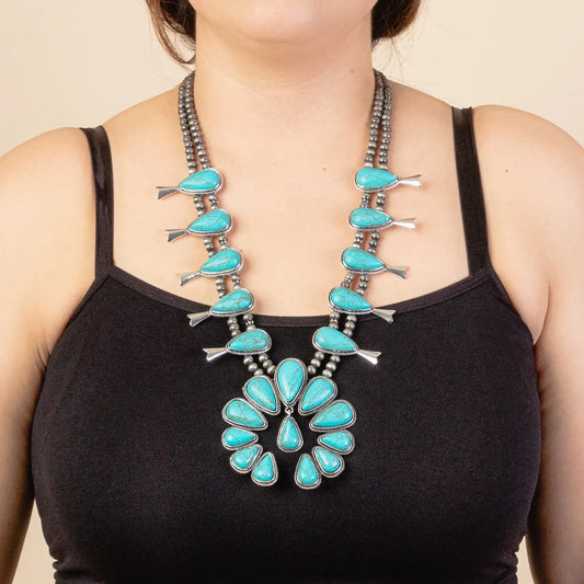 Squash Blossom Necklace - Turquoise & Silver 72841 NECKLACE Double C Western Supply