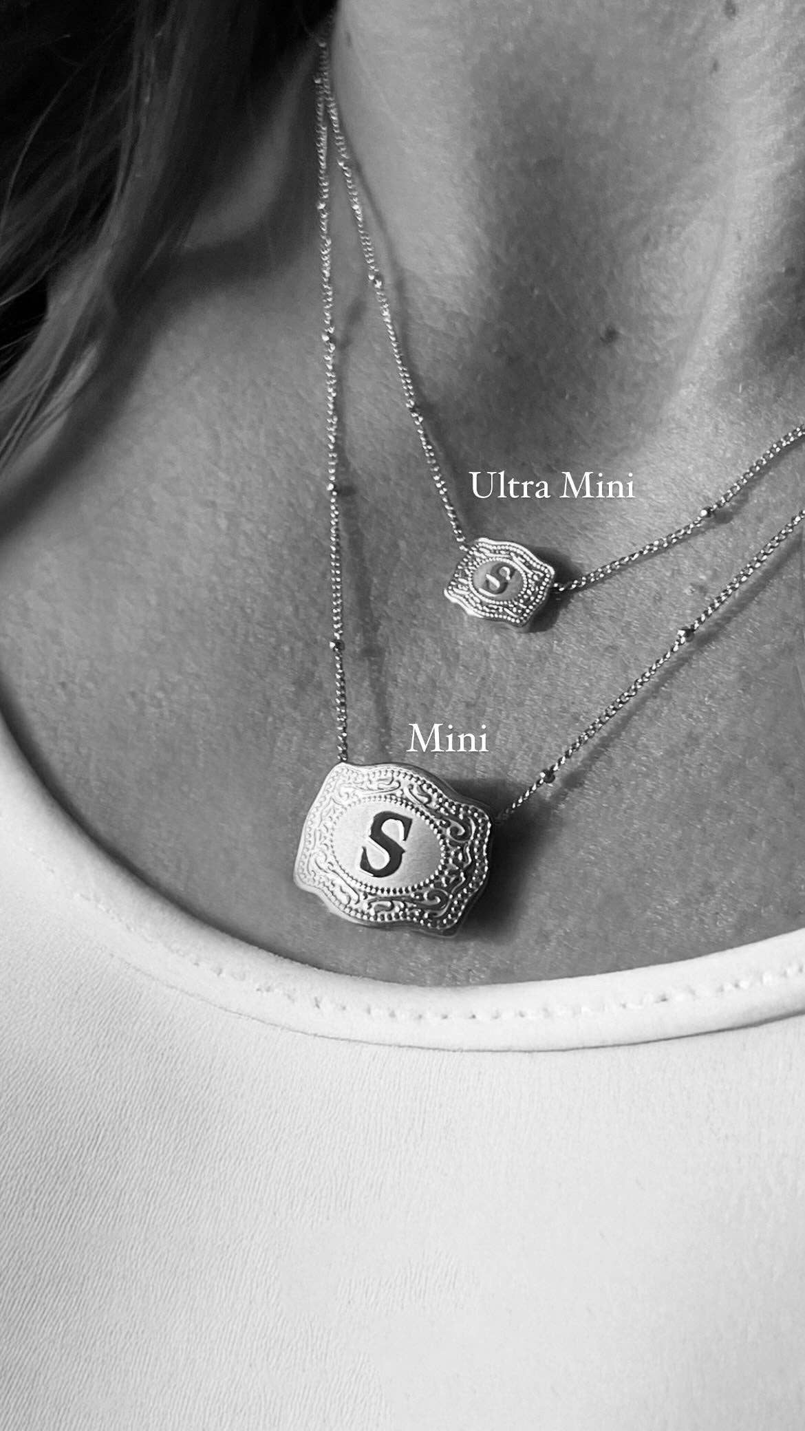 SpurWest Ultra Mini Belt Buckle Necklace (Initial) - Silver SpurWest