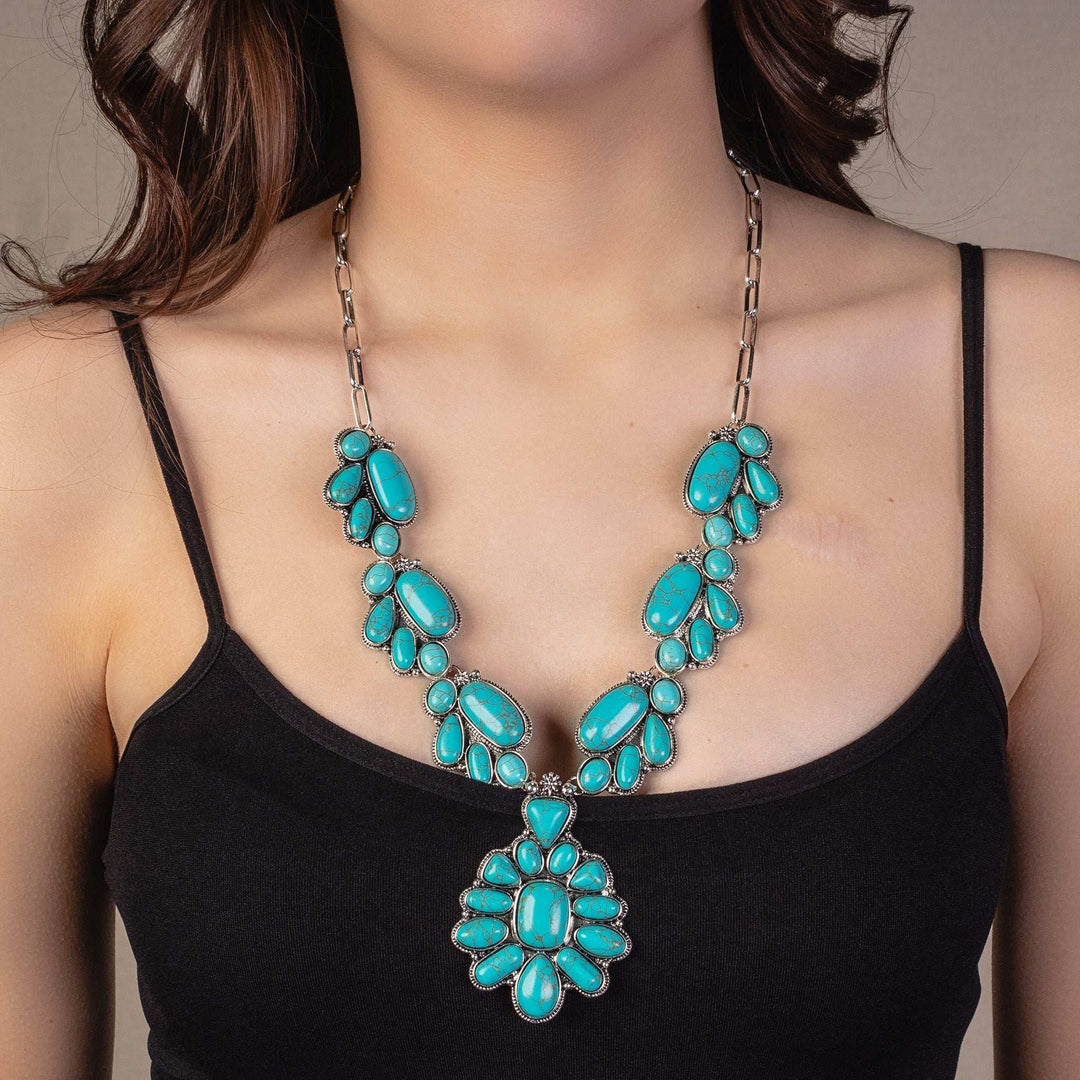 Squash Blossom Necklace - Turquoise & Silver 72888 NECKLACE Double C Western Supply