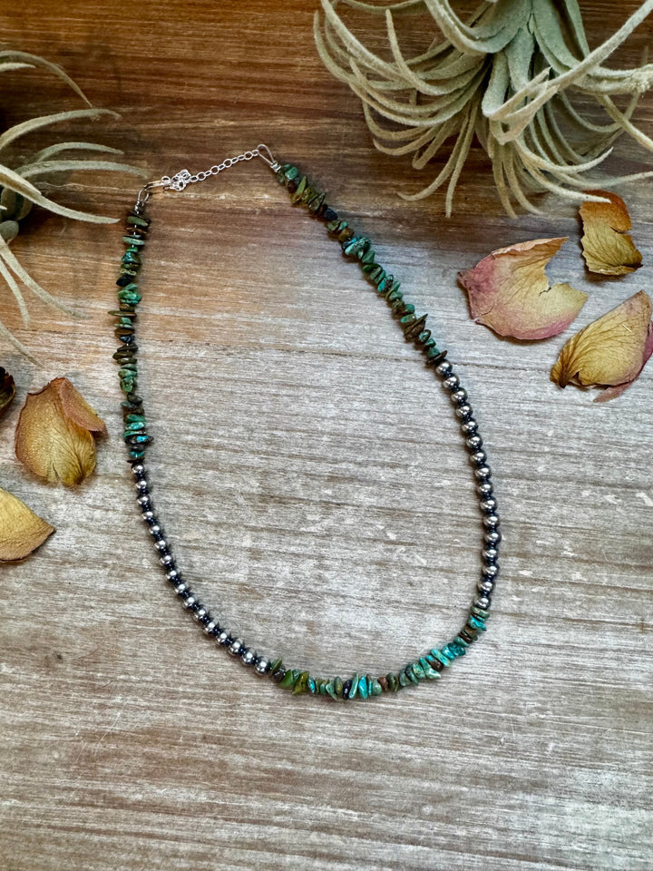 Sterling Silver Pearl & Turquoise Necklace – 16" + Extender Necklaces Shopify Collective The Bijoux FAB Jewelry The Bijoux FAB Jewelry