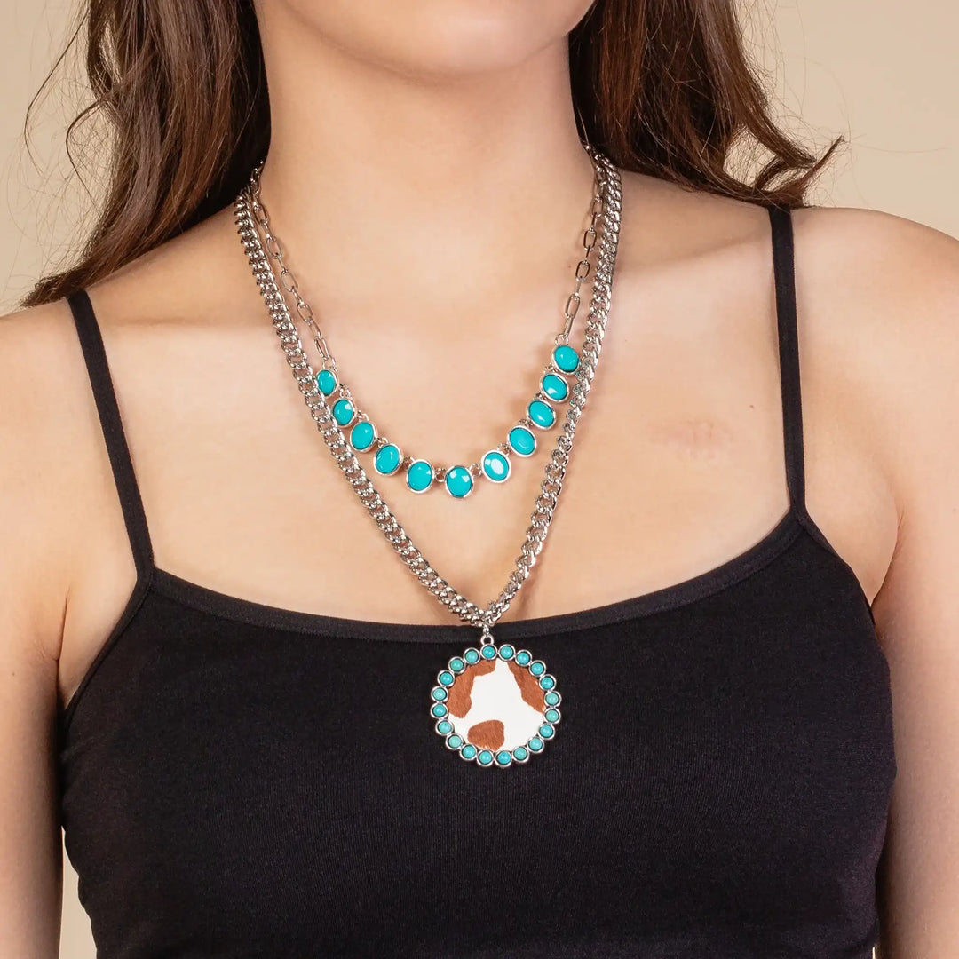 Animal Print Necklace - Turquoise 72931 NECKLACE Double C Western Supply