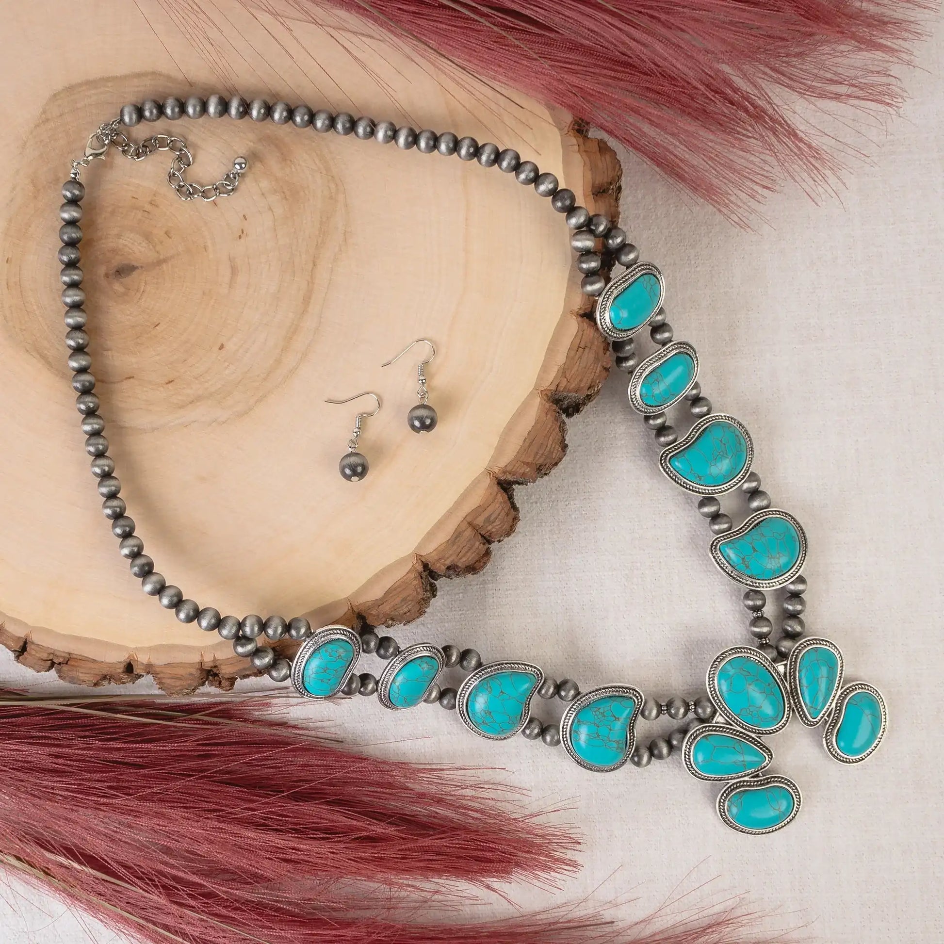 Squash Blossom Necklace - Turquoise & Silver 72943 NECKLACE Double C Western Supply