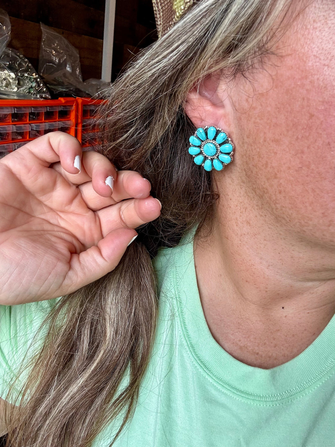 Cluster earrings stud - sterling silver and turquoise earrings Shopify Collective The Bijoux FAB Jewelry The Bijoux FAB Jewelry