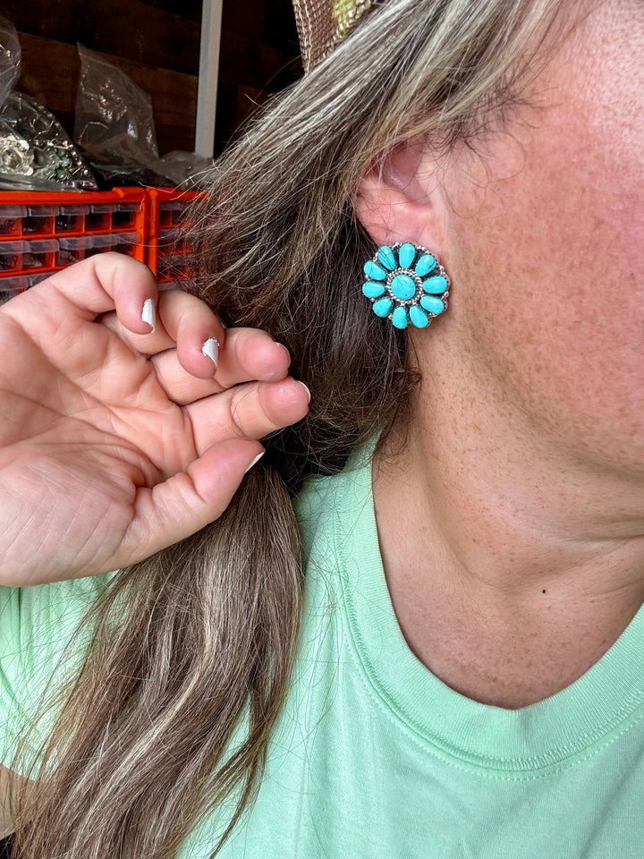 Cluster earrings stud - sterling silver and turquoise earrings Shopify Collective The Bijoux FAB Jewelry The Bijoux FAB Jewelry