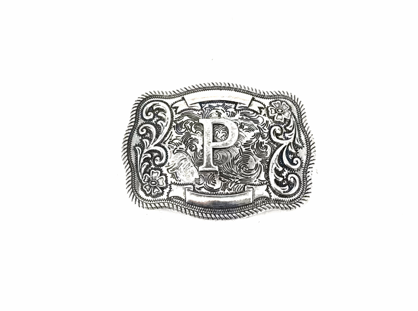 Western Filigree Initial Belt Buckle Belt P Snowing West