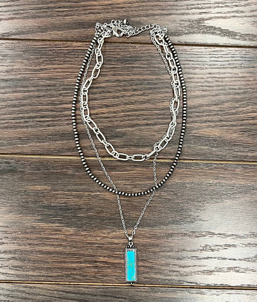 735247, 20" Handmade Navajo Bar Turquoise Necklace - Double C Western SupplyISAC Trading Inc