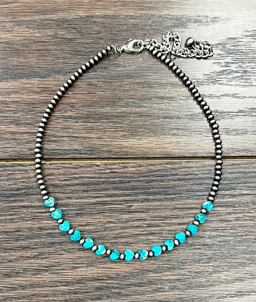 735794, Handmade 15" Navajo Heart Gemstone Necklace - Double C Western SupplyISAC Trading Inc