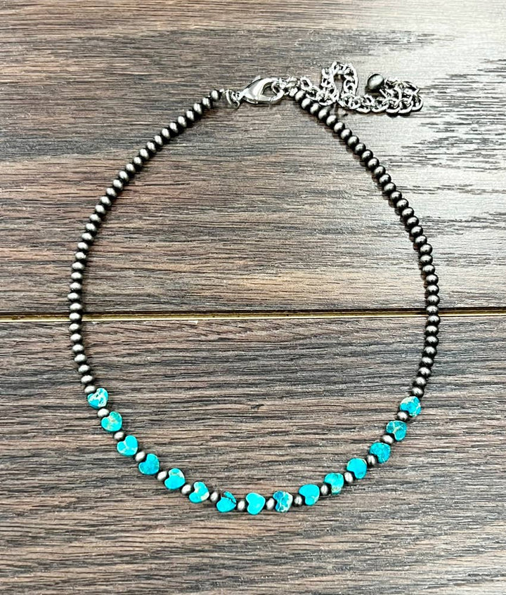 735794, Handmade 15" Navajo Heart Gemstone Necklace - Double C Western SupplyISAC Trading Inc