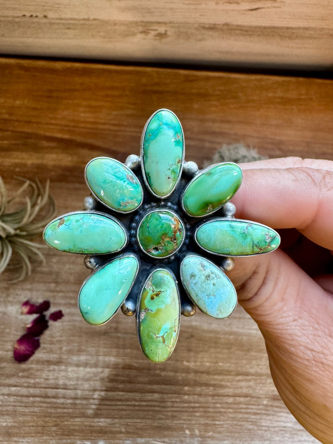 Big Flower ring- size 9 - Sonoran Gold turquoise ring and sterling silver ring Shopify Collective The Bijoux FAB Jewelry The Bijoux FAB Jewelry