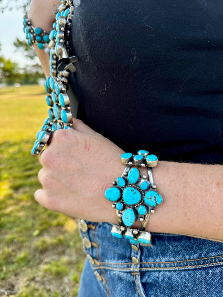 Complete Squash Blossom Set – Kingman Turquoise – Sterling Silver – Navajo Made by Wilson Dawes jewelry set Shopify Collective The Bijoux FAB Jewelry The Bijoux FAB Jewelry
