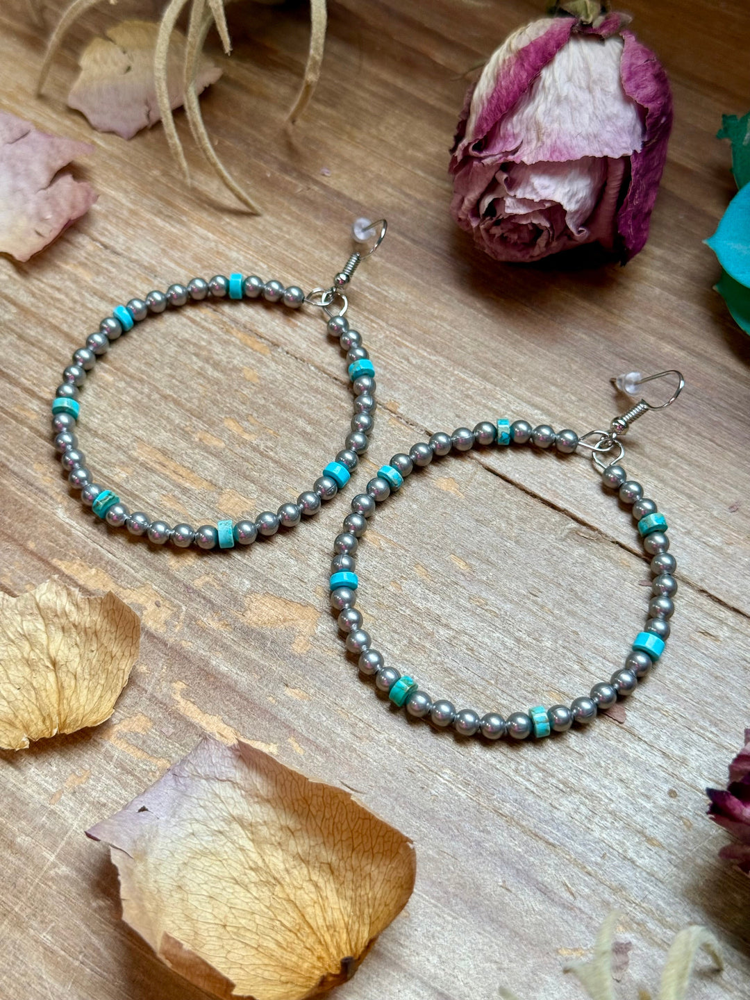 Silver Plated & Blue Variscite Turquoise Hoop Earrings – 4mm Beads Earrings Shopify Collective The Bijoux FAB Jewelry The Bijoux FAB Jewelry
