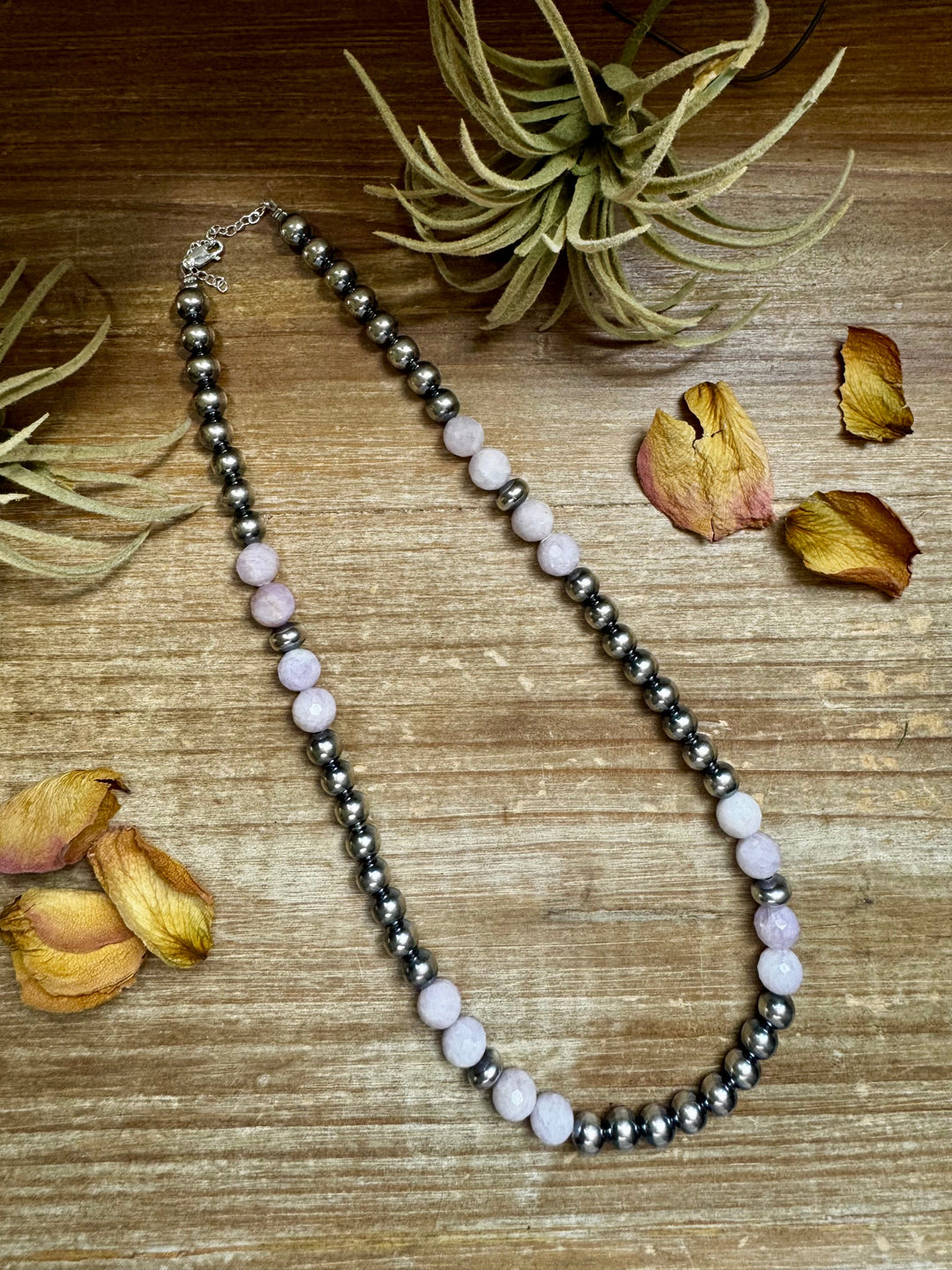 Faceted Kunzite & Sterling Silver Necklace – 8 mm Pearls – 20 Inch Necklaces Shopify Collective The Bijoux FAB Jewelry The Bijoux FAB Jewelry
