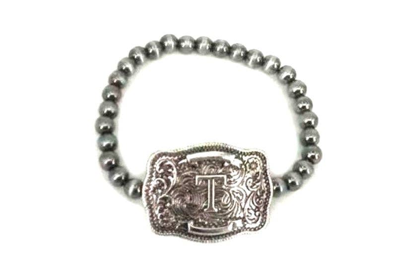 Western Buckle Initial Stretch Bracelet T Snowing West