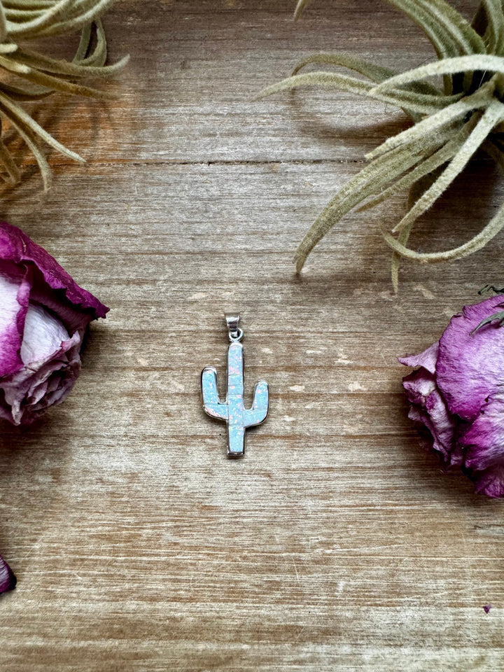 Cactus Pendant with White Opal – Sterling Silver – Fits 4mm Pearls Pendant Shopify Collective The Bijoux FAB Jewelry The Bijoux FAB Jewelry
