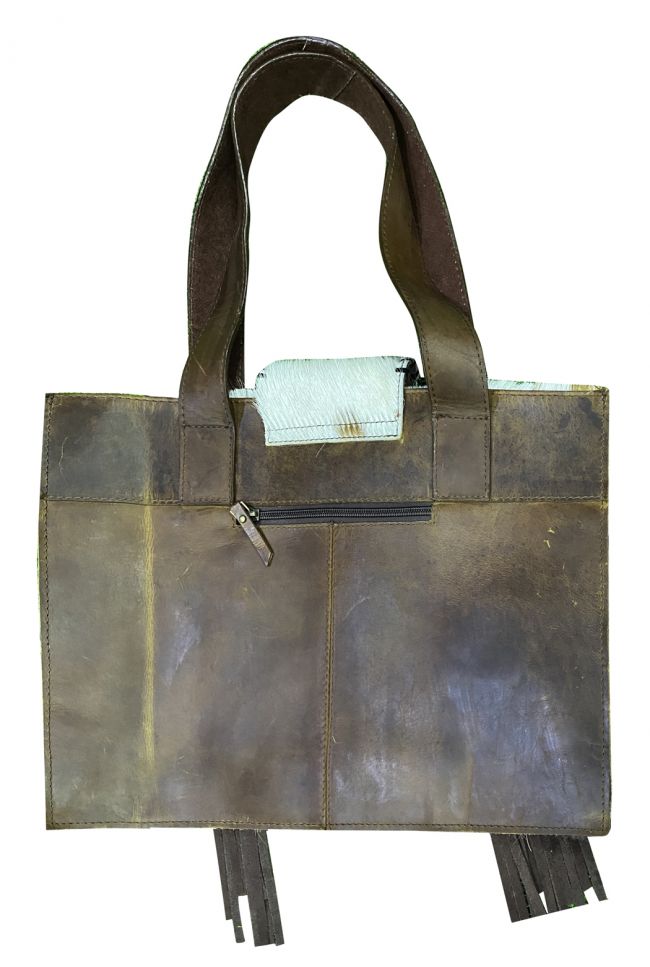 Klassy Cowgirl Brown & White Hair on Cowhide Shoulder Bag with Suede Fringe 78029
