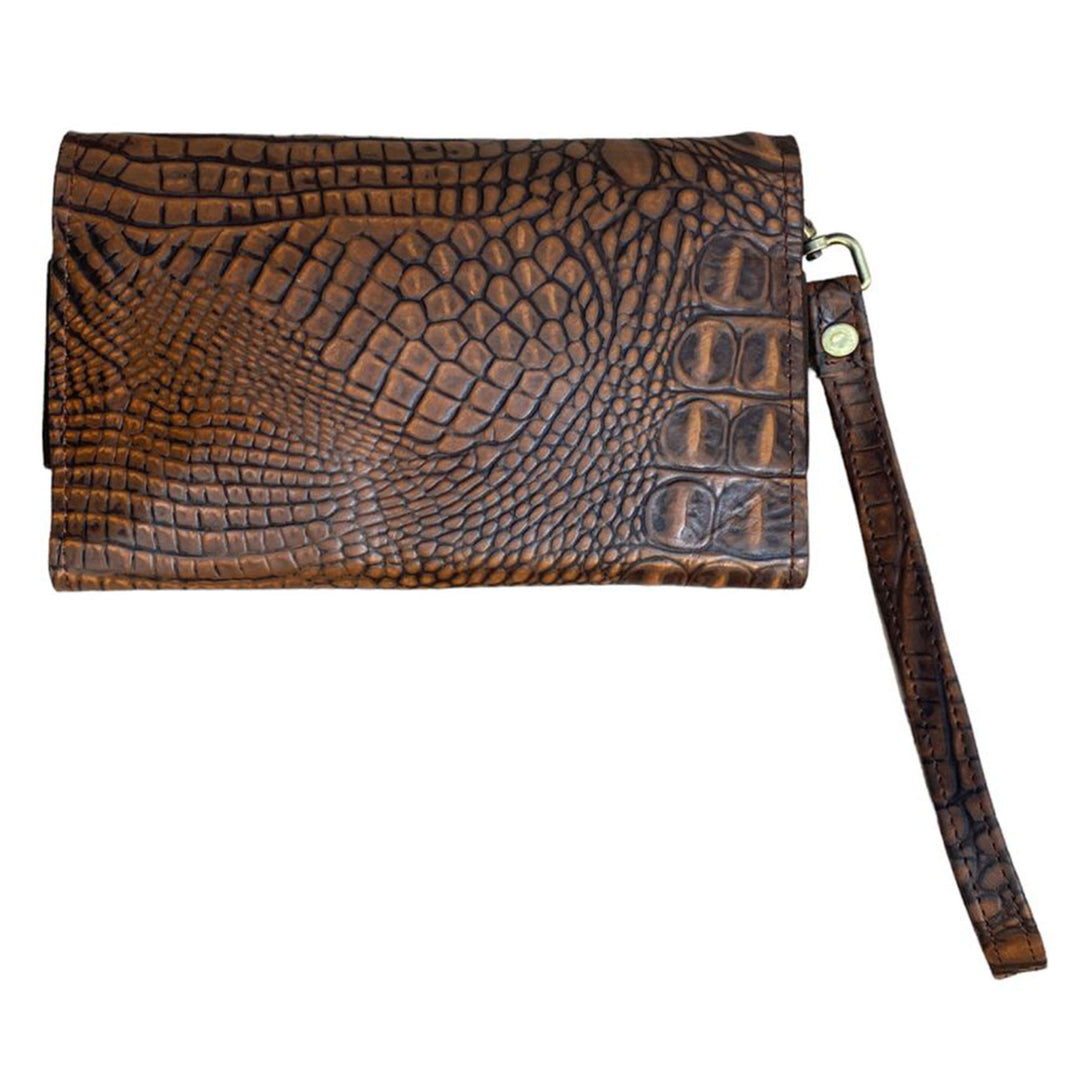 Klassy Cowgirl Leather Clutch Phone Wallet - Alligator with Berry Concho 78205