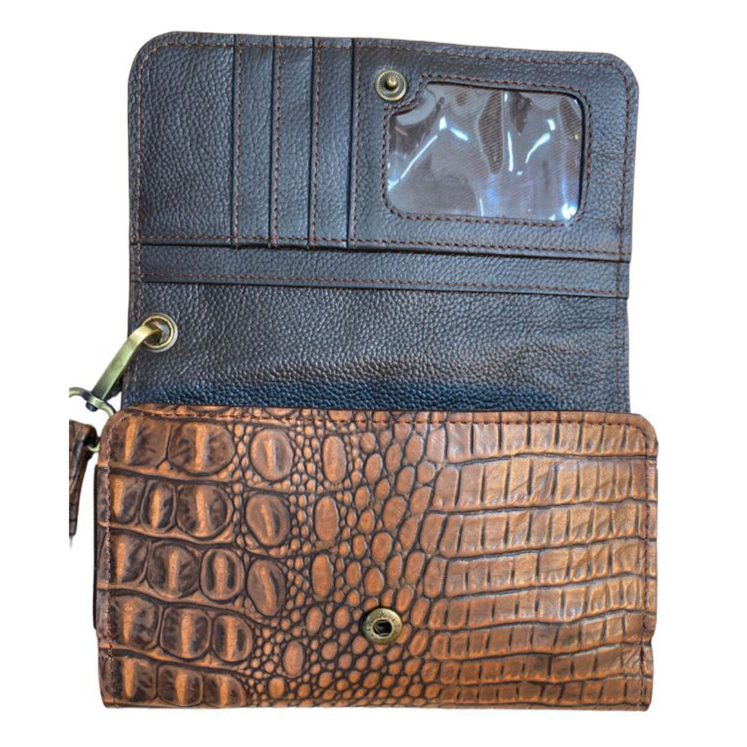 Klassy Cowgirl Leather Clutch Phone Wallet - Alligator with Berry Concho 78205