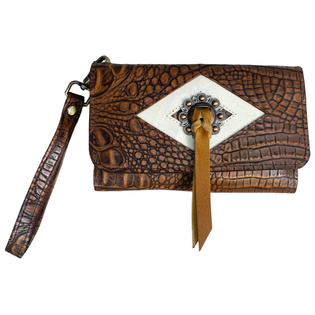 Klassy Cowgirl Leather Clutch Phone Wallet - Alligator with Berry Concho 78205