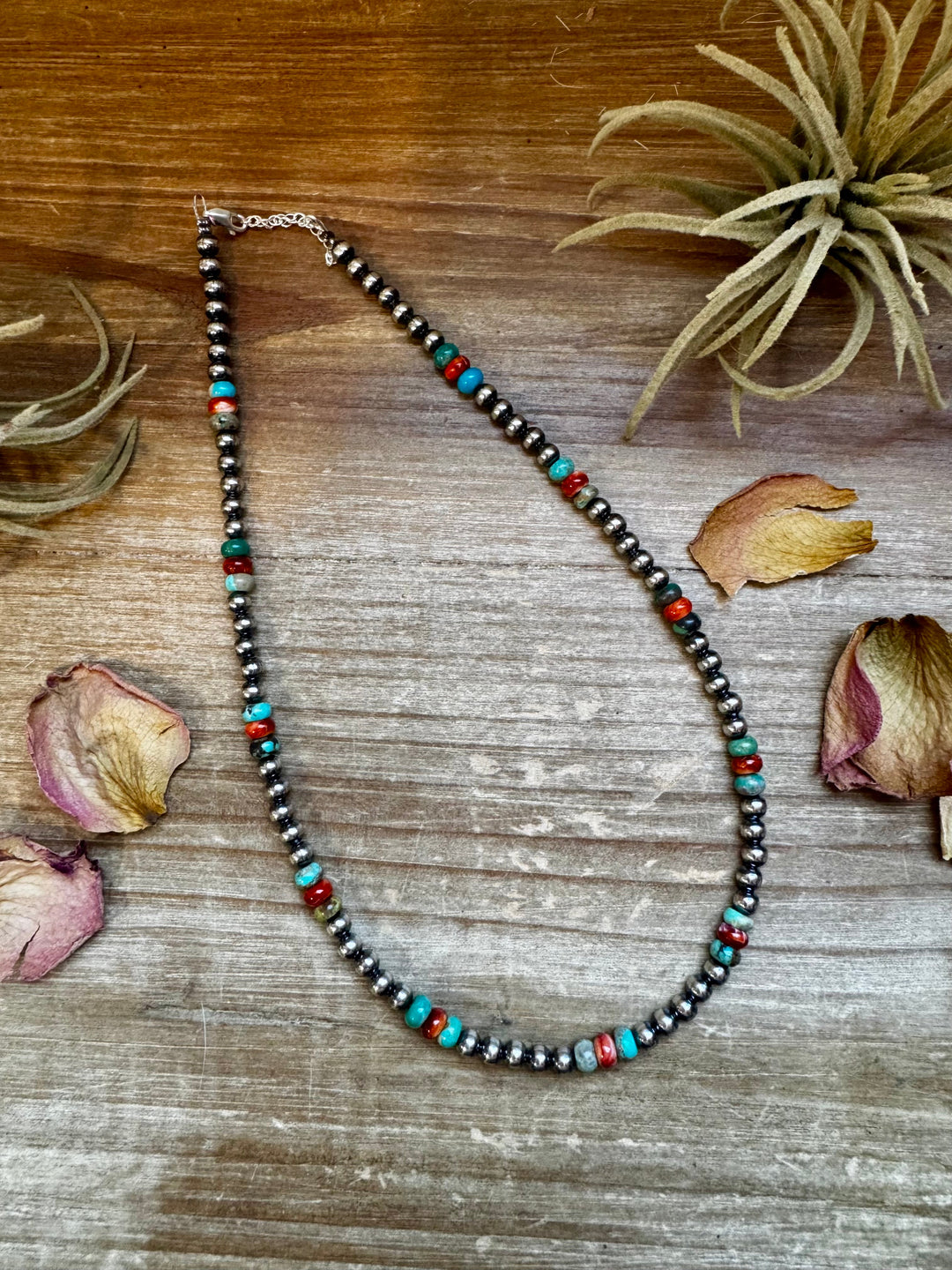 18-Inch Sterling Silver Pearl Necklace – Mixed Turquoise & Spiny Oyster (5mm) Necklaces Shopify Collective The Bijoux FAB Jewelry The Bijoux FAB Jewelry