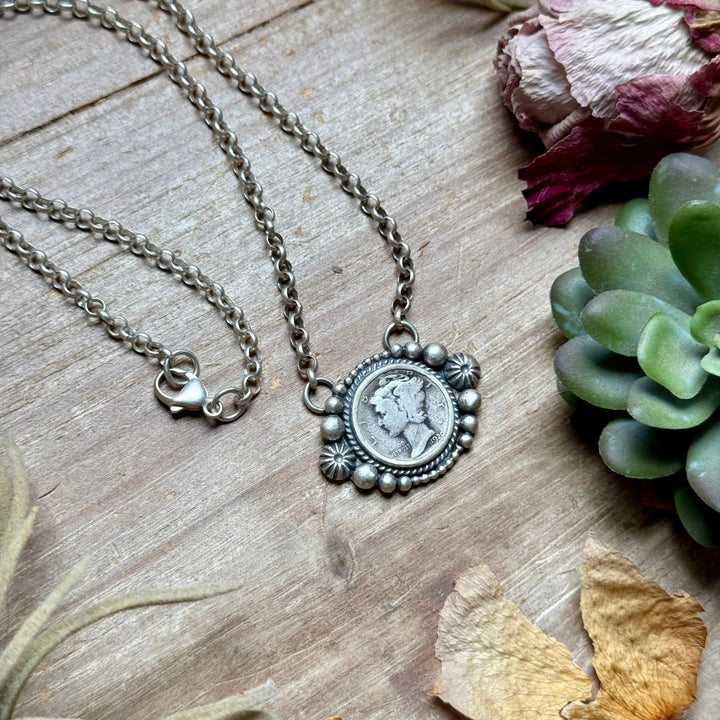 93 - Sterling Silver Mercury Dime Fixed Chain Necklace by Jason Ogg Necklaces Shopify Collective The Bijoux FAB Jewelry The Bijoux FAB Jewelry
