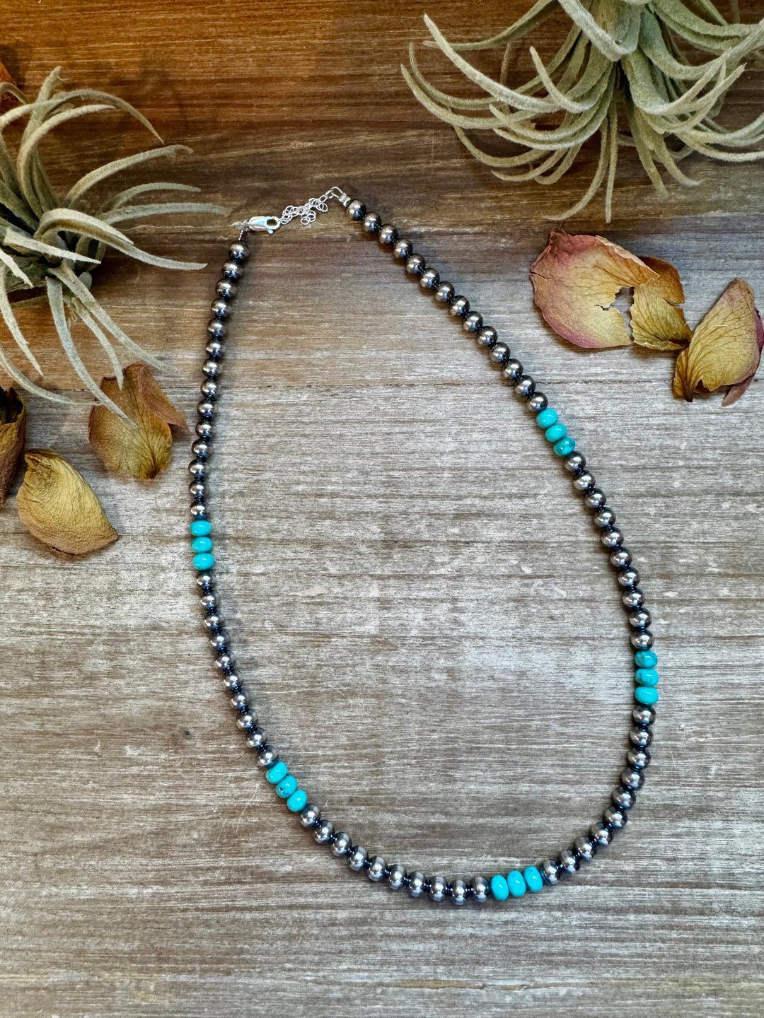 Sterling Silver Pearl & Blue Turquoise Necklace – 19" Necklaces Shopify Collective The Bijoux FAB Jewelry The Bijoux FAB Jewelry