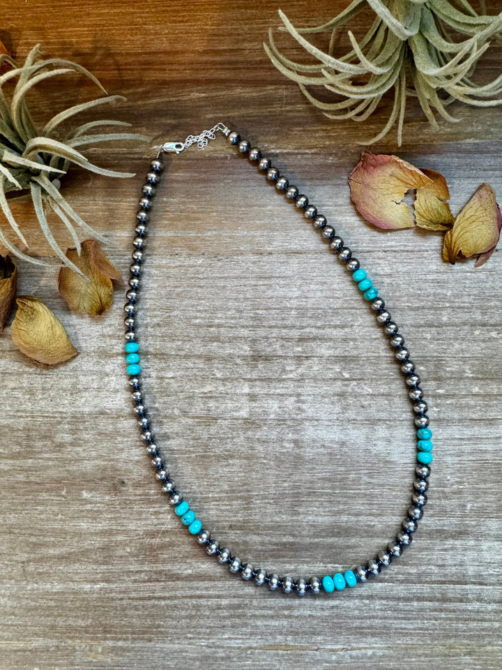 Sterling Silver Pearl & Blue Turquoise Necklace – 19" Necklaces Shopify Collective The Bijoux FAB Jewelry The Bijoux FAB Jewelry
