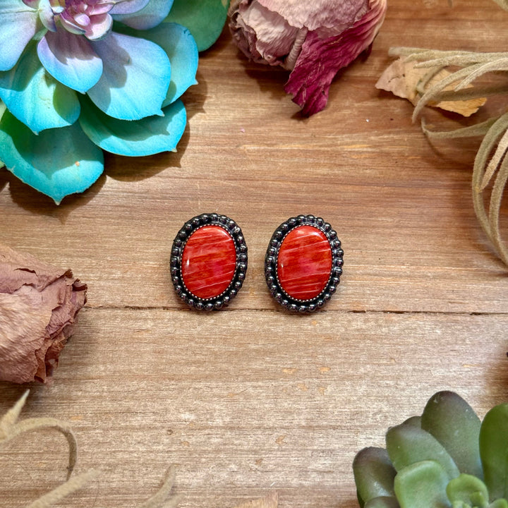 MJ Red Spiny Oyster Oval Stud Earrings Earrings Shopify Collective The Bijoux FAB Jewelry The Bijoux FAB Jewelry