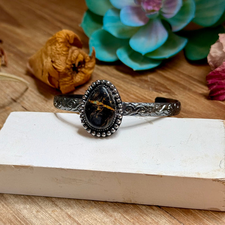 MJ Oval Black Jack Turquoise Sterling Silver Cuff cuff Shopify Collective The Bijoux FAB Jewelry The Bijoux FAB Jewelry