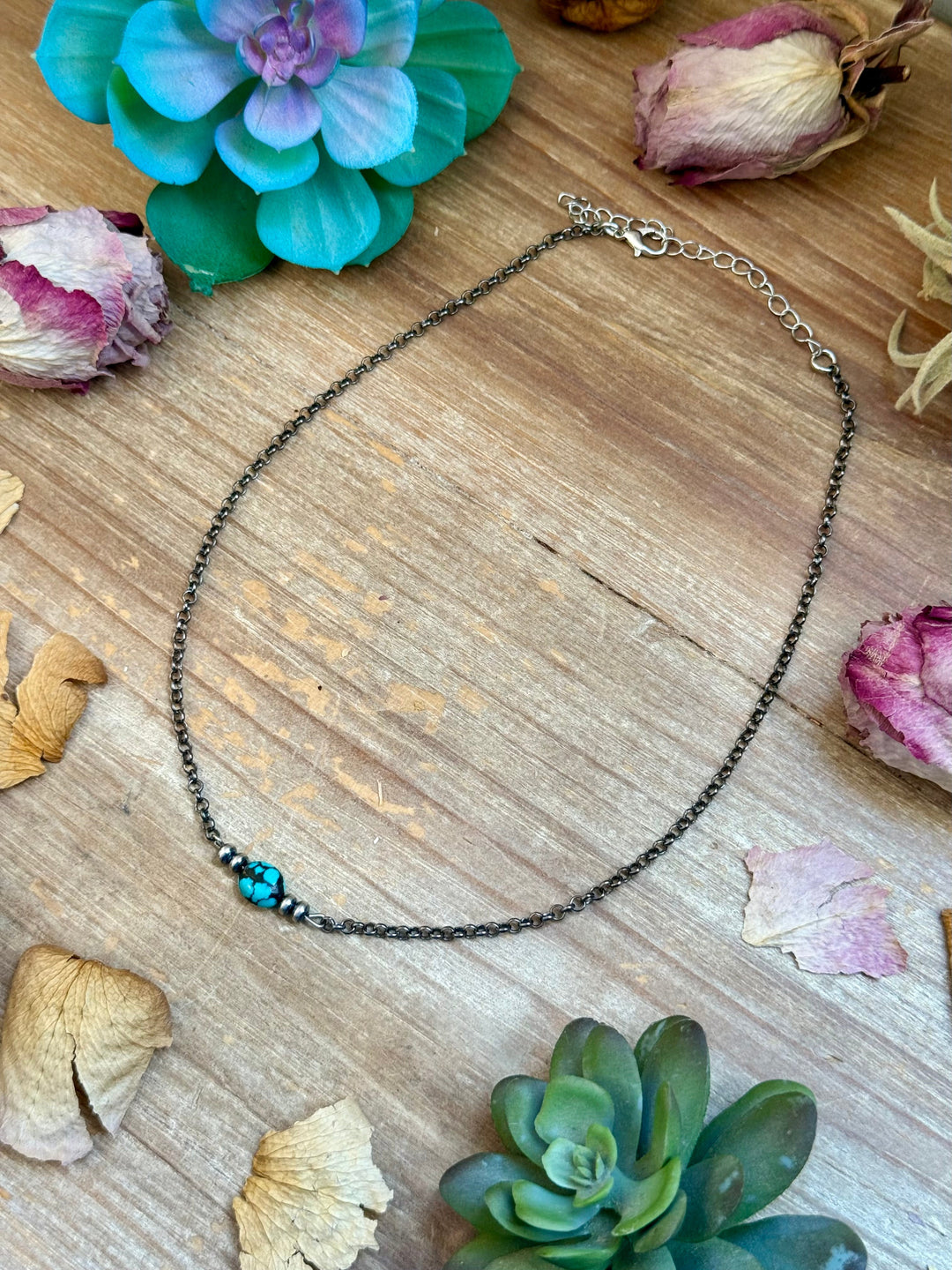 Dark Turquoise Center & Sterling Saucer Pearl Necklace 16” Choker Shopify Collective The Bijoux FAB Jewelry The Bijoux FAB Jewelry