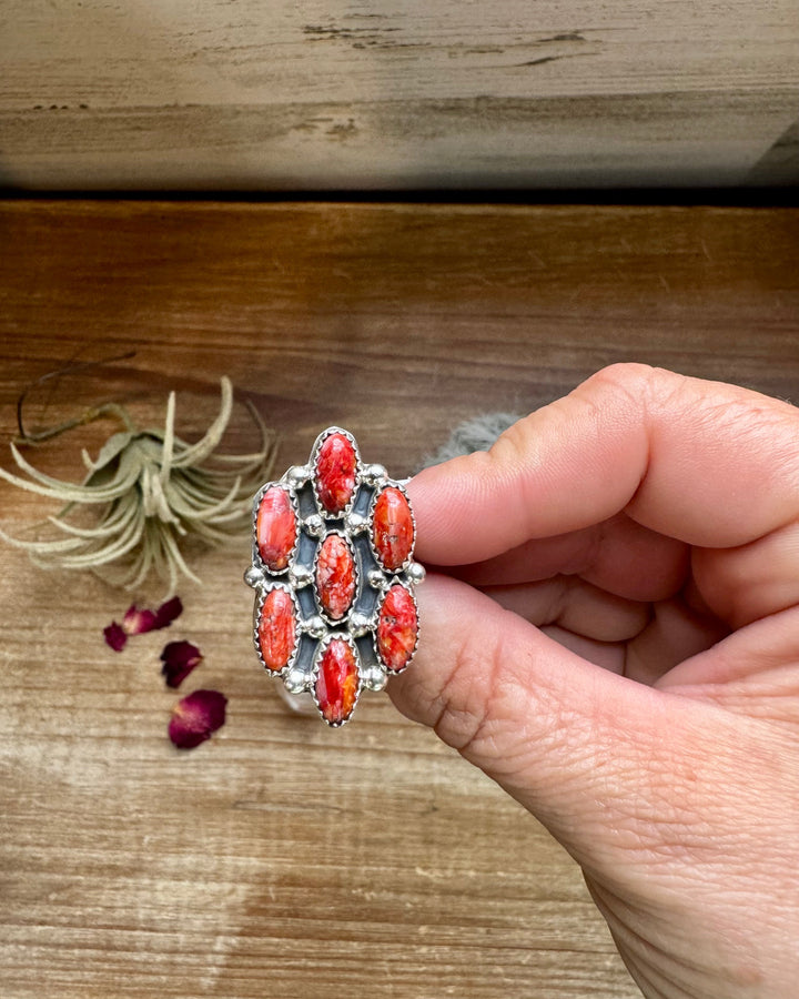 Cluster - size 8 - red spiny and sterling silver ring Shopify Collective The Bijoux FAB Jewelry The Bijoux FAB Jewelry