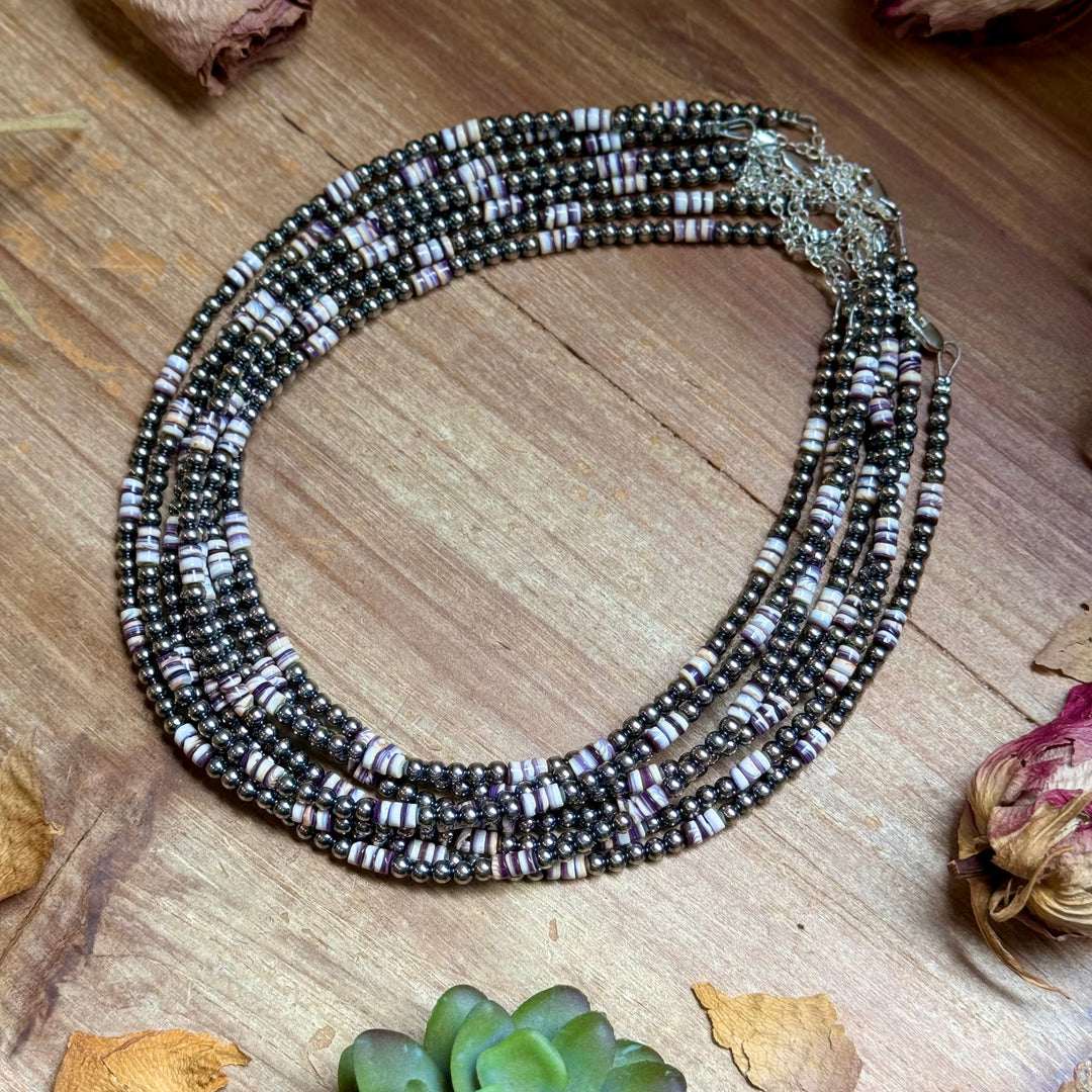 Wampum Shell & Sterling Silver Necklace 4mm 16" Necklaces Shopify Collective The Bijoux FAB Jewelry The Bijoux FAB Jewelry