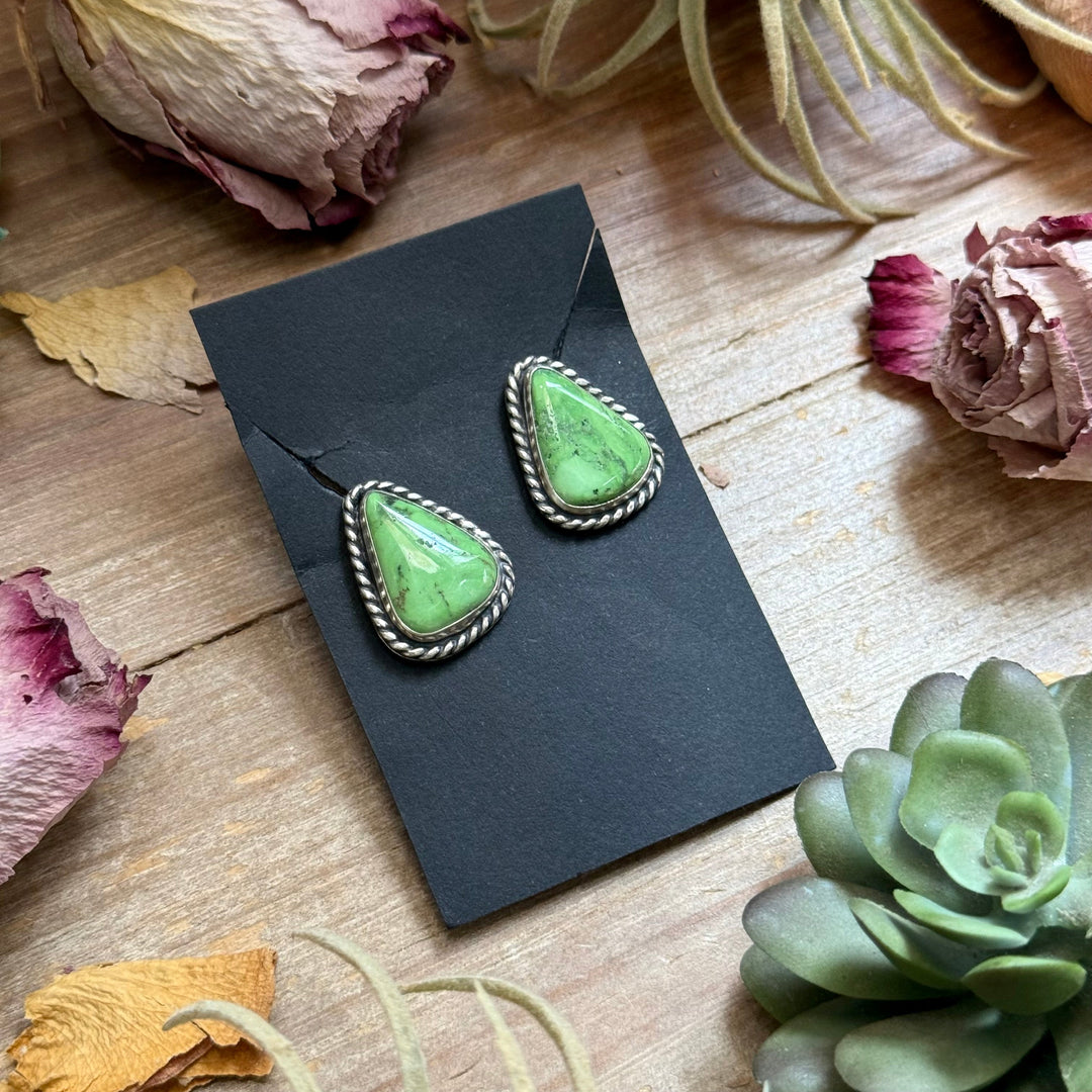 Sterling Silver High Grade Carico Lake Turquoise Stud Earrings – Handmade by Artist Jason Ogg Earrings Shopify Collective The Bijoux FAB Jewelry The Bijoux FAB Jewelry