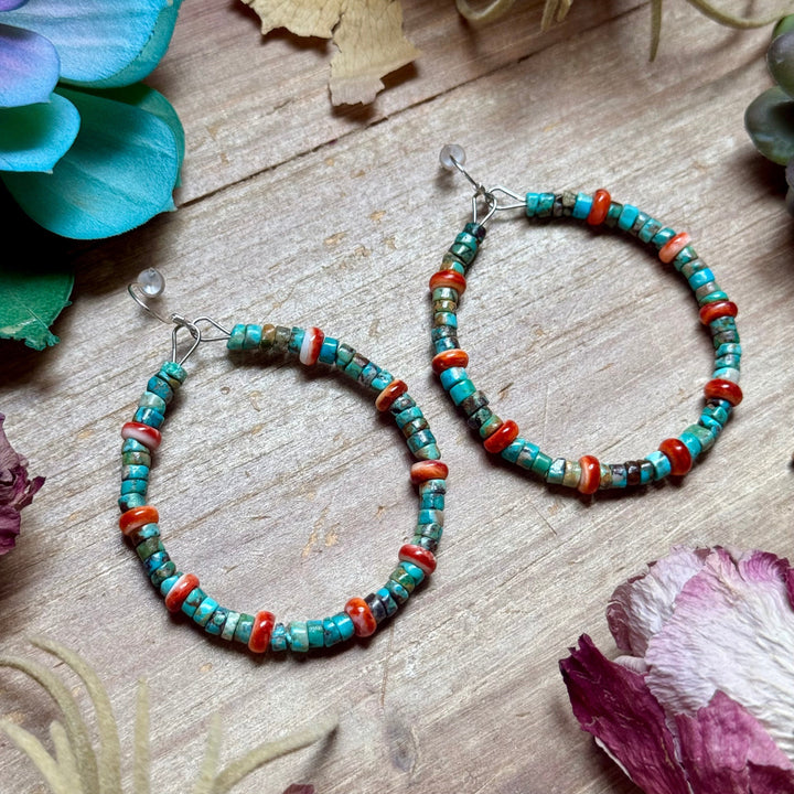 Turquoise & Spiny Oyster Hoop Earrings Earrings Shopify Collective The Bijoux FAB Jewelry The Bijoux FAB Jewelry