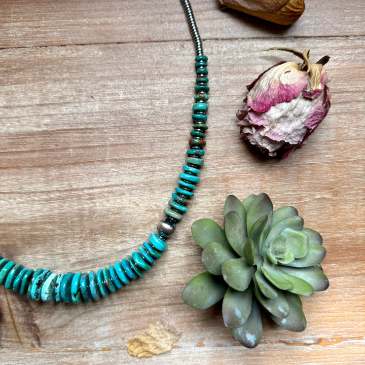 Turquoise Graduated Necklace with Hematite & Sterling Silver Accents – 23” Necklaces Shopify Collective The Bijoux FAB Jewelry The Bijoux FAB Jewelry