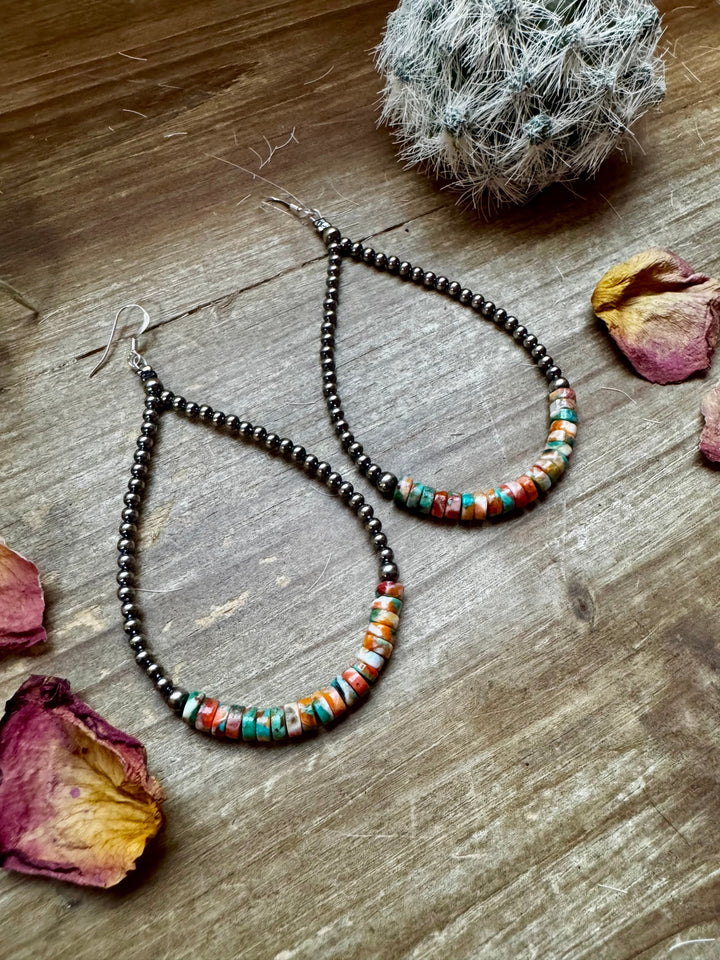 3 mm teardrop earrings Sterling Silver Pearls with orange spiny/Turquoise Earrings Shopify Collective The Bijoux FAB Jewelry The Bijoux FAB Jewelry