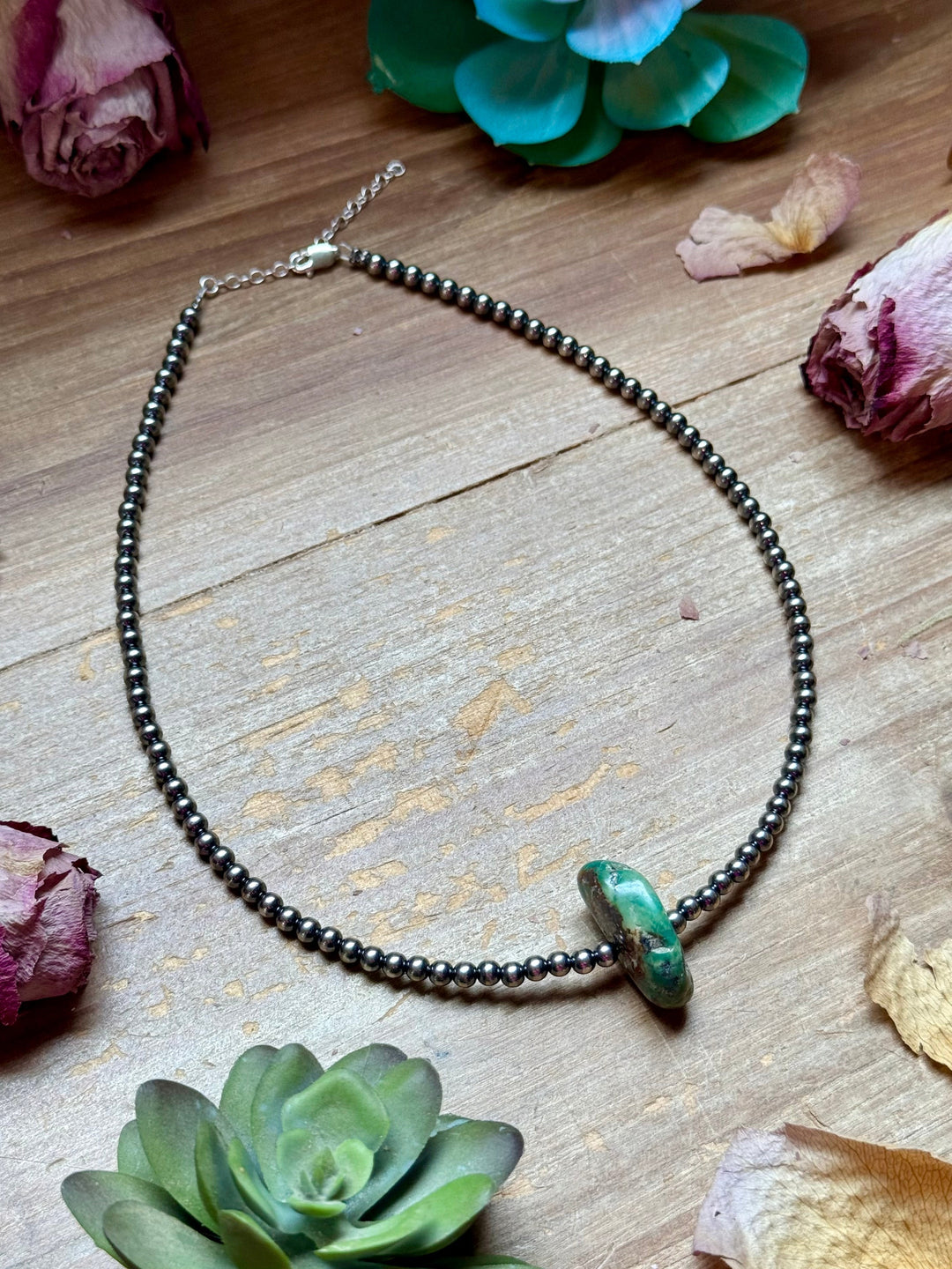 16” Green & Brown Turquoise Necklace – Sterling Silver Necklaces Shopify Collective The Bijoux FAB Jewelry The Bijoux FAB Jewelry