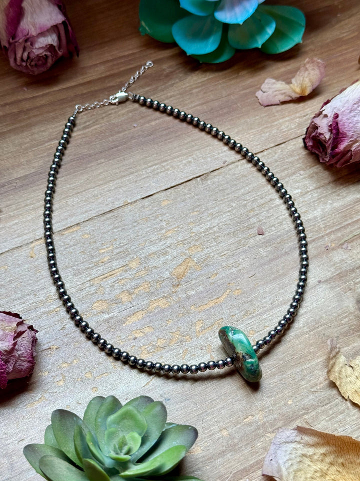 16” Green & Brown Turquoise Necklace – Sterling Silver Necklaces Shopify Collective The Bijoux FAB Jewelry The Bijoux FAB Jewelry