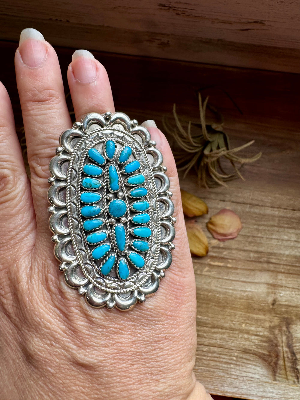 Kingman Turquoise Cluster Ring – Navajo Handmade by Jaz Wilson, Size 7.5 ring Shopify Collective The Bijoux FAB Jewelry The Bijoux FAB Jewelry