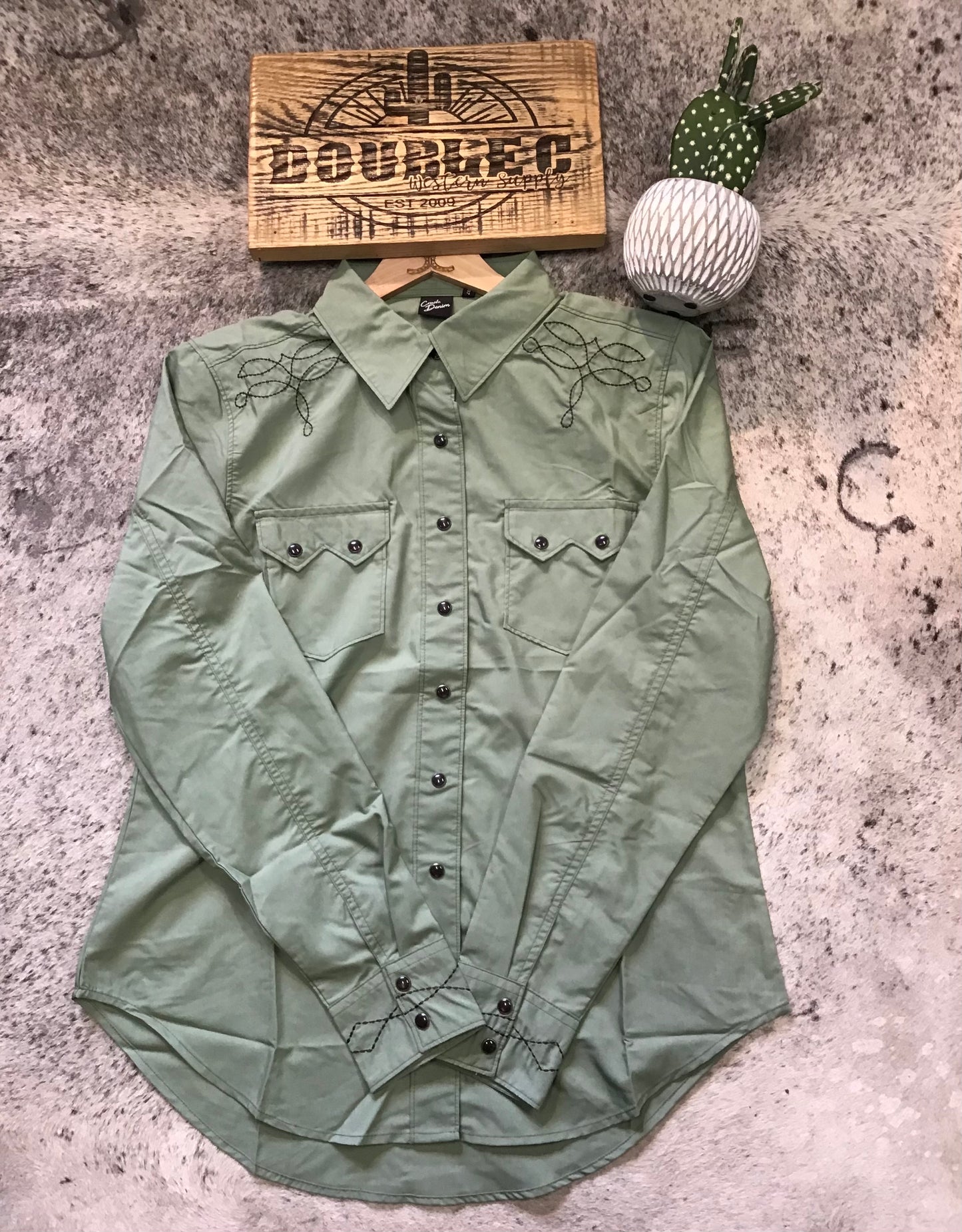 Cinch Women's L/S Snap Shirt-Green