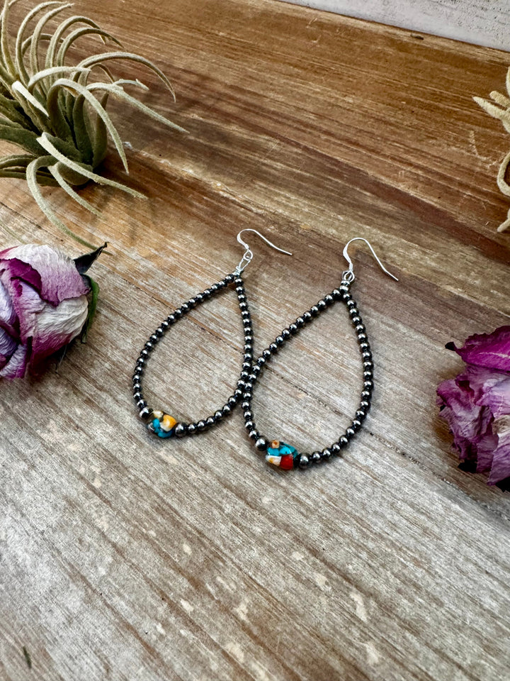 Mixed Turquoise & Spiny Oyster Teardrop Earrings – Sterling Silver Pearls Earrings Shopify Collective The Bijoux FAB Jewelry The Bijoux FAB Jewelry