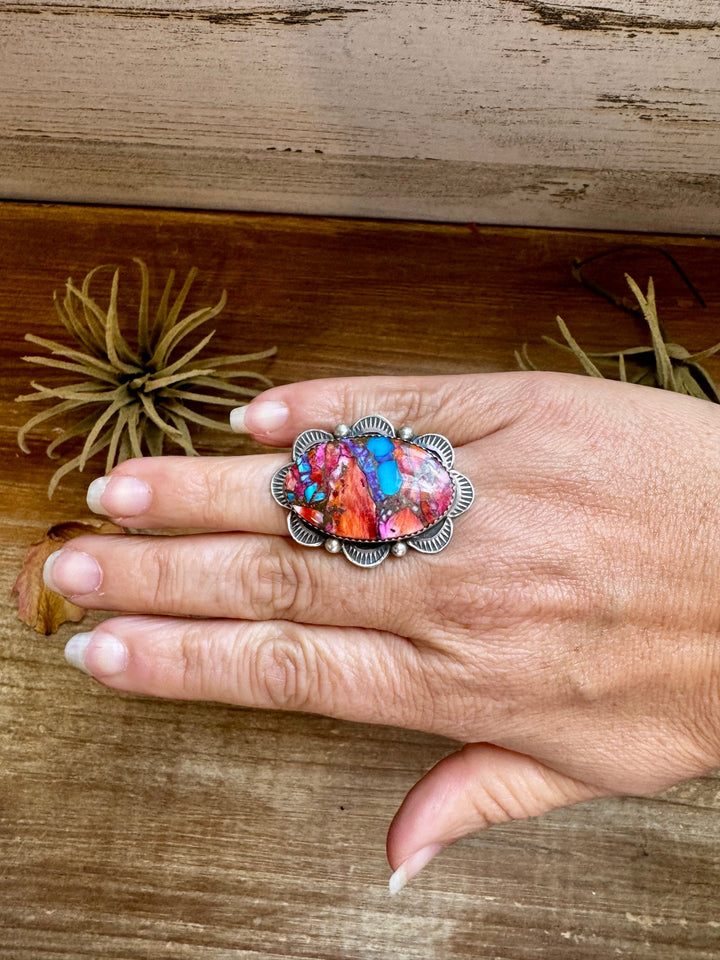 Adjustable Ring – Pink Dahlia Stone – Sterling Silver – Tia Long Navajo Handmade ring Shopify Collective The Bijoux FAB Jewelry The Bijoux FAB Jewelry