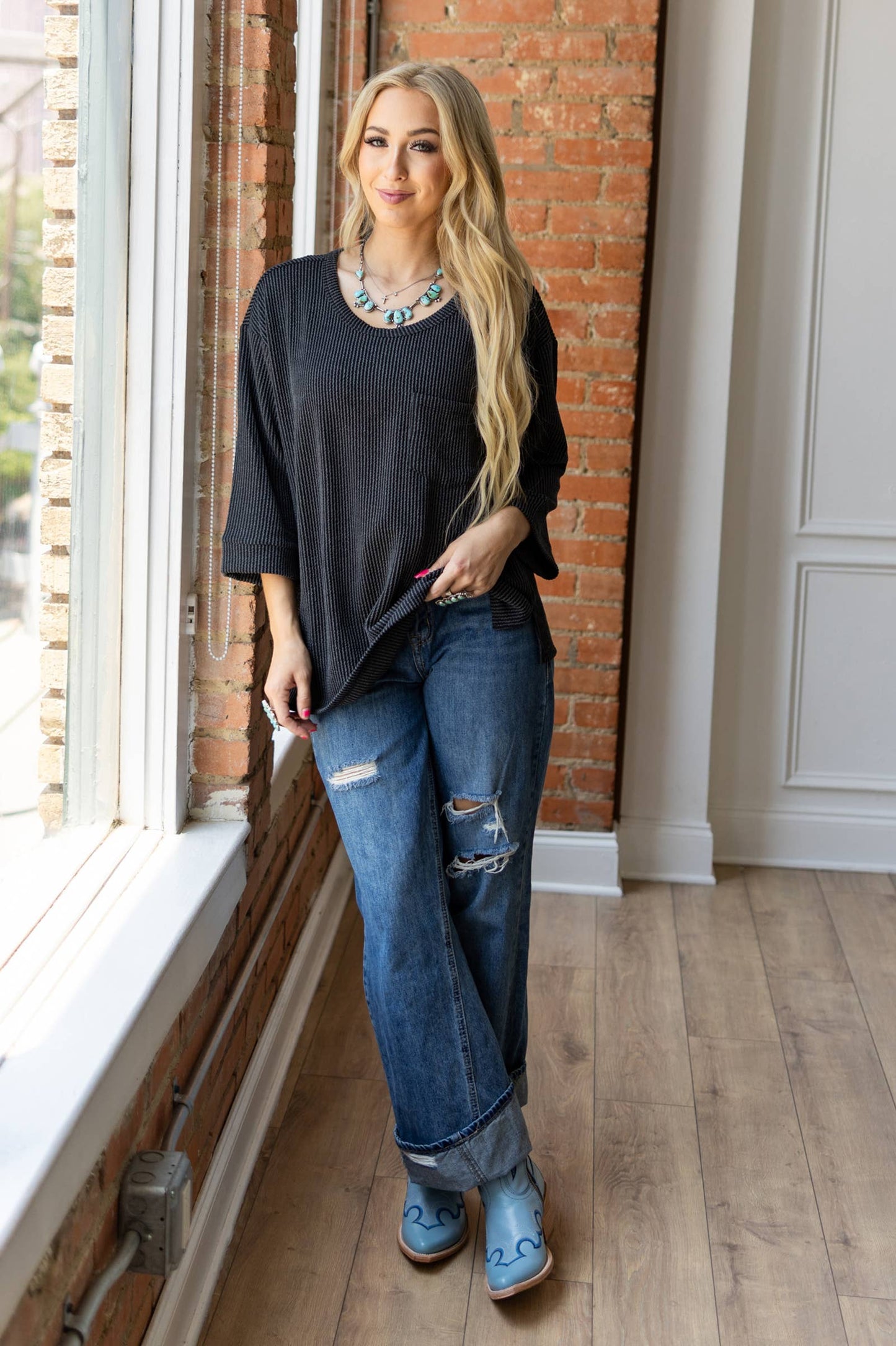 Ribbed 3/4 Sleeve Knit Top Andrée by Unit